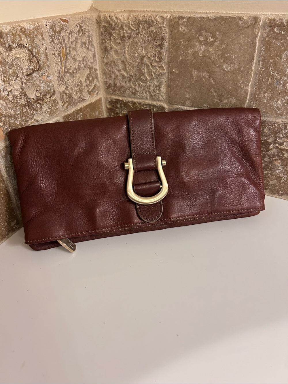 Liz Claiborne Mahogany Leather Zip-Accented Wallet